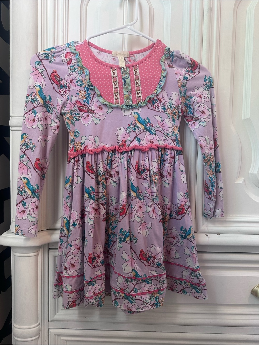 Matilda Jane Lavender Pink Floral Bird Long Sleeve Dress size 6